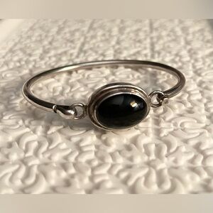 Vintage 925 Silver with Black Oval Onyx Stone Women Bracelet